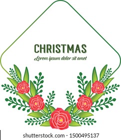 Retro vintage for merry christmas, with art of unique red rose wreath frame. Vector