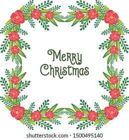 Retro vintage for merry christmas, with art of unique red rose wreath frame. Vector