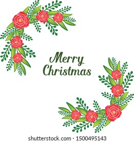Retro vintage for merry christmas, with art of unique red rose wreath frame. Vector
