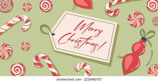 Retro Vintage Merry Christmas Background for Greeting Card, Poster, Label and Other Decoration Surface with Typographic Elements