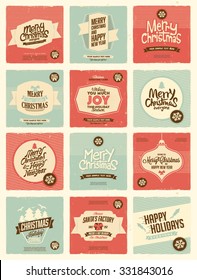 Retro Vintage Merry Christmas Background for Greeting Card, Poster, Label and Other Decoration Surface with Typographic Elements
