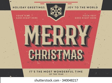 Retro Vintage Merry Christmas Background For Greeting Card, Poster, Label And Other Decoration Surface With Typographic Elements
