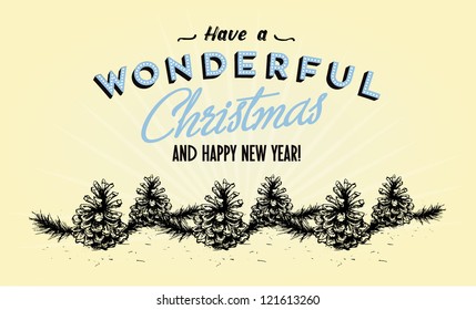 Retro Vintage Merry Christmas Greeting Card with Typography