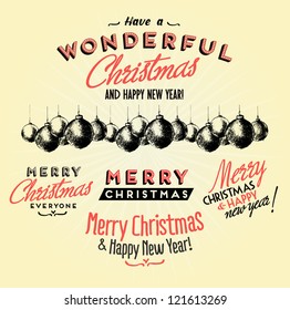 Retro Vintage Merry Christmas Greeting Card with Typography