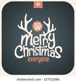 Retro Vintage Merry Christmas Greeting Card with Typography 