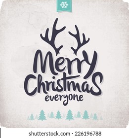 Retro Vintage Merry Christmas Greeting Card with Typography 