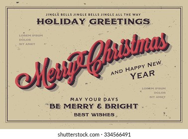 Retro Vintage Merry Christmas and Happy New Year Background for Greeting Card, Poster, Label and Other Decoration Surface with Typographic Elements