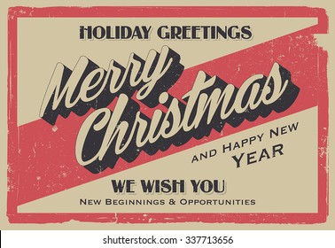 Retro Vintage Merry Christmas and Happy New Year Background for Greeting Card, Poster, Label and Other Decoration Surface with Typographic Elements
