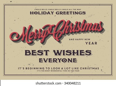 Retro Vintage Merry Christmas and Happy New Year Background for Greeting Card, Poster, Label and Other Decoration Surface with Typographic Elements
