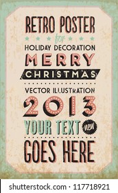 Retro Vintage Merry Christmas Tin Sign with Typography and Grunge Effect