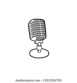 Retro vintage microphone hand drawn outline doodle icon. Classic mic as media, radio and record concept vector sketch illustration for print, web, mobile and infographics isolated on white background.