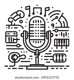 Retro, icono de micrófono de Antiguas. Ilustración vectorial.