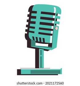 Vector de micrófono retro vintage sobre fondo blanco. Silhouette de micrófono. Icono de grabación de música o voz. Símbolo de estudio de grabación. Ilustración vectorial de tipo plano. Grabación de micrófono abierto en vivo