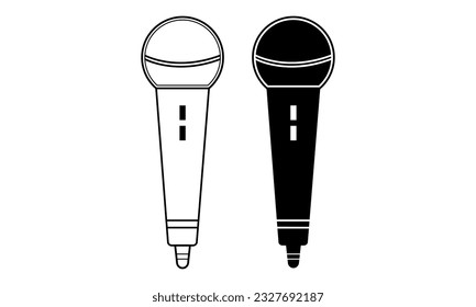 Retro vintage microphone vector on white background. Mic silhouette. Music, voice, record icon. Recording studio symbol. Flat stye vector illustration