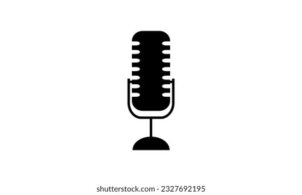 Retro-Vintage-Mikrofon-Vektorgrafik auf weißem Hintergrund. Meine Silhouette. Musik, Stimme, Aufzeichnungssymbol. Studiosymbol aufzeichnen. Flachstiel-Vektorgrafik