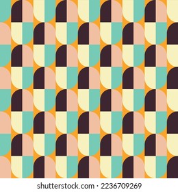 Retro vintage Mid Century pattern in 70s style. Retro geometrical seamless background. Vector illustration