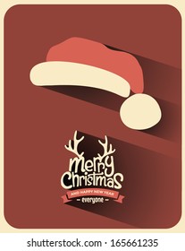 Retro Vintage Minimal Long Shadow Merry Christmas Background with Typography 