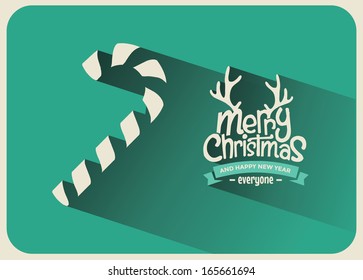 Retro Vintage Minimal Long Shadow Merry Christmas Background with Typography 