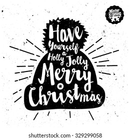 Retro Vintage Minimal Merry Christmas Background with Hand Drawn Typography
