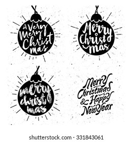 Retro Vintage Minimal Merry Christmas Background Collection with Hand Drawn Typography
