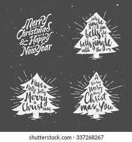 Retro Vintage Minimal Merry Christmas Background Collection with Hand Drawn Typography
