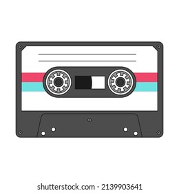 Retro vintage mixtape. Audio cassette in retro style. Mix tape is a musical symbol of the 80s and 90s. Audio equipment for analog music records. An illustration with an outline isolated on white