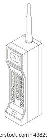Retro vintage mobile cellphone from 80s  / phone / vector illustration / highly detailed / outline / perspective view