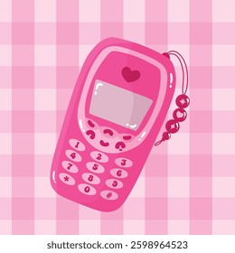 Retro vintage mobile cellphone from 90s 00s Old phone with button Color vector illustration isolated