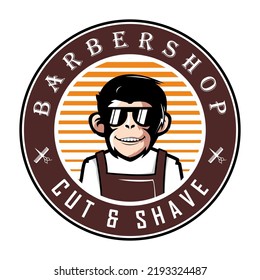 RETRO VINTAGE MONKEY BARBERSHOP LOGO VECTOR FREE 