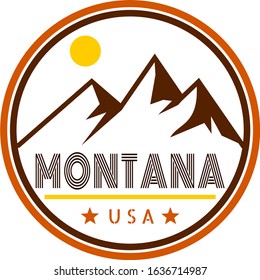 Retro vintage Montana badge with mountains and sunshine