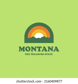 Retro vintage Montana badge with mountains and sunshine. The Treasure State, Logo design state concept, Vector EPS