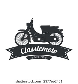 Retro Or Vintage Motorcycle Emblem Logo Design Premium Template, classic motorcycle, fly, fire, and wings element, monochrome logo badge black and white color