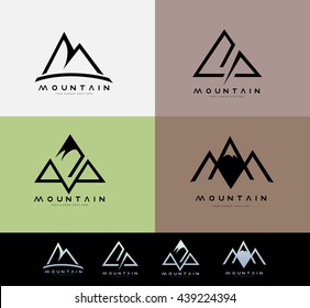 Retro Vintage Mountain Logo with blurred background. Creative Mountain Linear Logo Design.