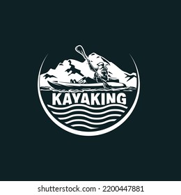  Retro vintage mountain, rafting, kayaking, paddling, canoeing camp logo, labels and badges