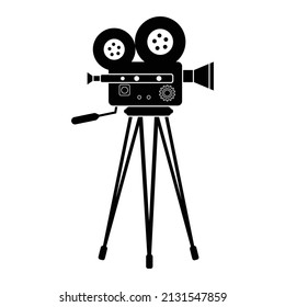 Retro vintage movie camera icon symbol. EPS 10 vector graphic isolated on white background.