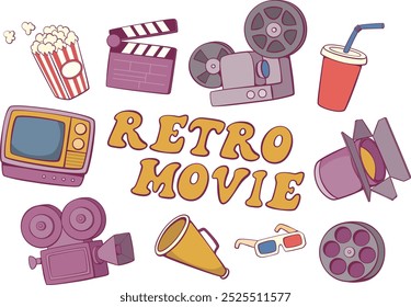 Retro vintage movie equipment set