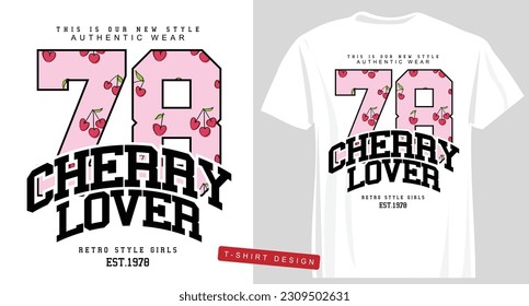 Retro vintage numbers typography with pink cherry. Vector illustration design for fashion graphics, t shirt prints.