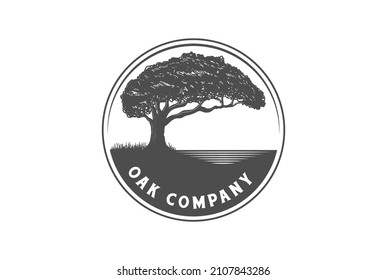 Retro Vintage Oak Maple Tree Service with Lake River Badge Emblem Label Logo Design