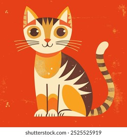 Retro vintage orange cat sitting. Vector illustration