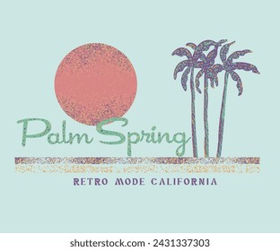 retro vintage palm spring vector design, pop color summer beach vector art, palm spring typography, california spring artwork for t shirt, sticker, graphic print