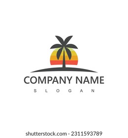 Retro vintage palm tree logo design. sunset and palm logo template