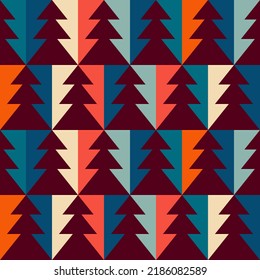 Retro vintage pattern with Christmas trees. Christmas festive pattern. Vector illustration