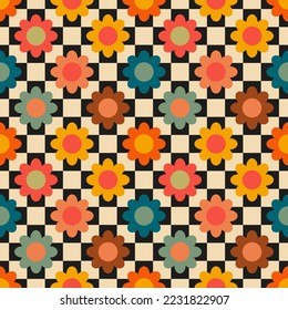 Retro Vintage pattern with flowers in 60s style . Vector illustration