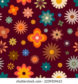 Patrón retro vintage con flores de estilo años 60. Ilustración del vector