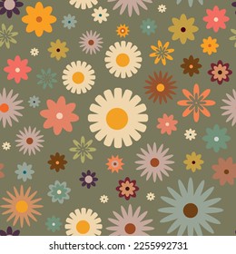 Retro Vintage pattern with flowers in 60s style . Vector illustration