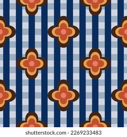 Retro Vintage pattern with flowers in 60s style . Vector illustration