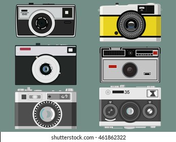 Retro Vintage Photo Cameras Drawing Set 