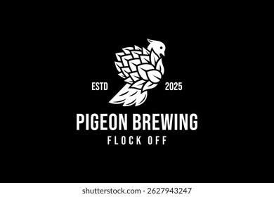 Retro Vintage pigeon with Craft Beer Brewing Brewery Label Logo Design Vector illustration