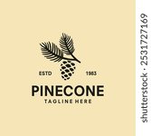 Retro Vintage Pine Cone with Leaf Branch Logo Design Vector