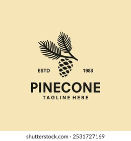 Retro Vintage Pine Cone with Leaf Branch Logo Design Vector